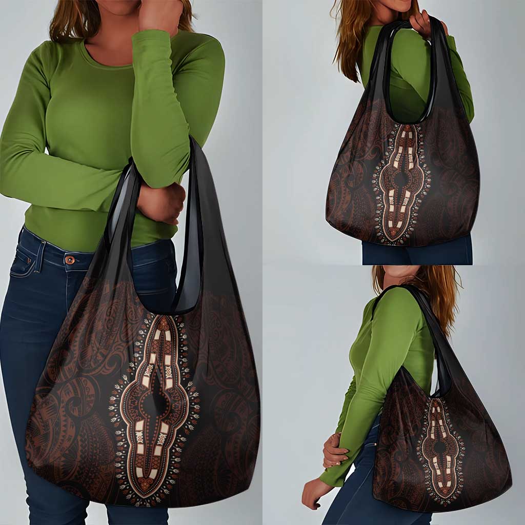 Dashiki and Polynesian Pattern Grocery Bag Afro Pacific Culture Red Version