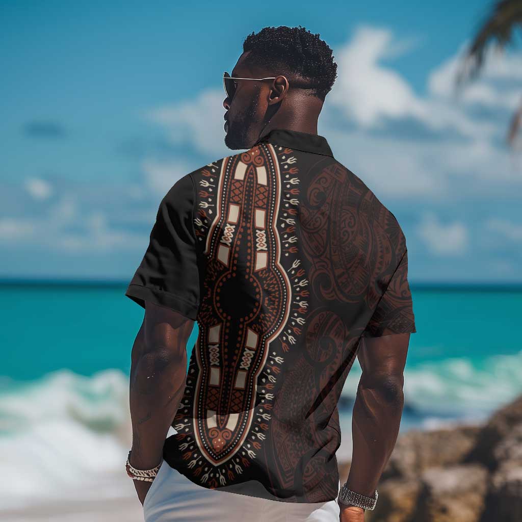Dashiki and Polynesian Pattern Hawaiian Shirt Afro Pacific Culture Red Version