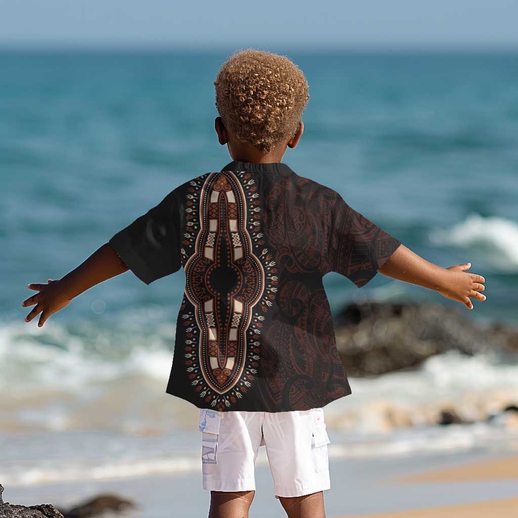 Dashiki and Polynesian Pattern Kid Hawaiian Shirt Afro Pacific Culture Red Version
