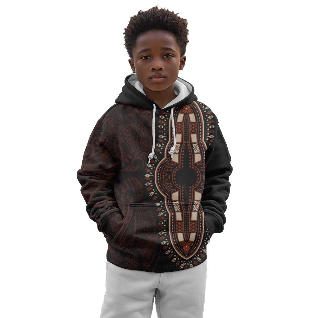 Dashiki and Polynesian Pattern Kid Hoodie Afro Pacific Culture Red Version