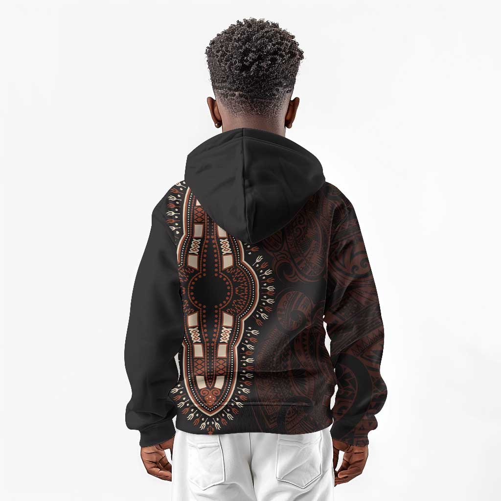Dashiki and Polynesian Pattern Kid Hoodie Afro Pacific Culture Red Version