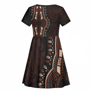 Dashiki and Polynesian Pattern Kid Short Sleeve Dress Afro Pacific Culture Red Version