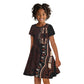 Dashiki and Polynesian Pattern Kid Short Sleeve Dress Afro Pacific Culture Red Version