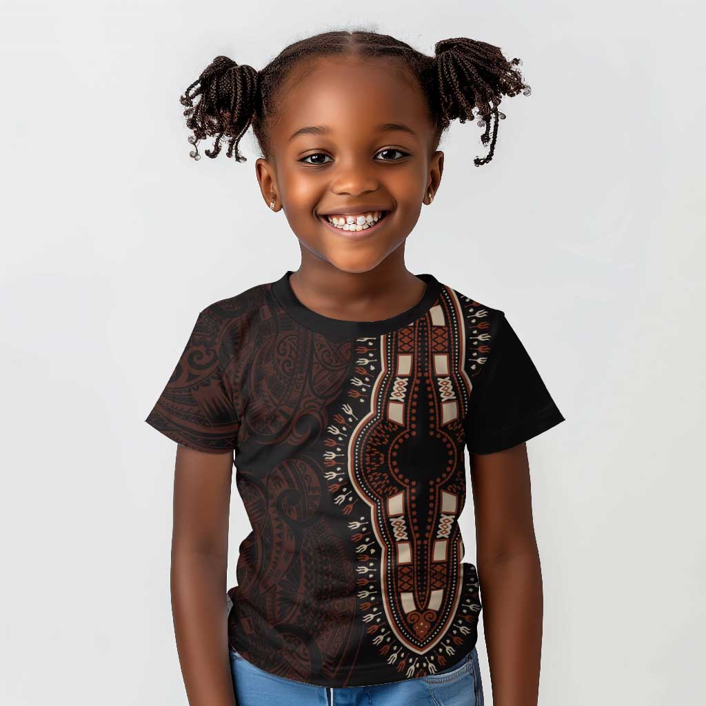 Dashiki and Polynesian Pattern Kid T shirt Afro Pacific Culture Red Version