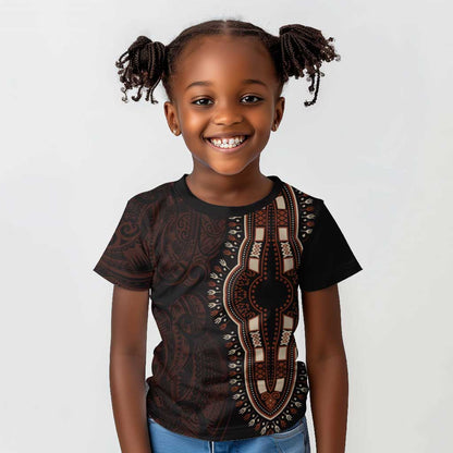 Dashiki and Polynesian Pattern Kid T shirt Afro Pacific Culture Red Version