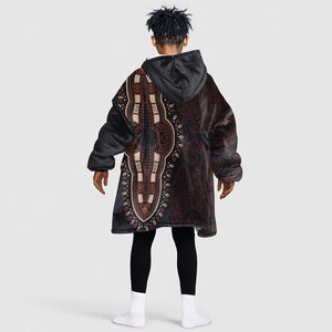 Dashiki and Polynesian Pattern Kid Wearable Blanket Hoodie Afro Pacific Culture Red Version