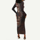 Dashiki and Polynesian Pattern Long Sleeve Bodycon Dress Afro Pacific Culture Red Version LT9