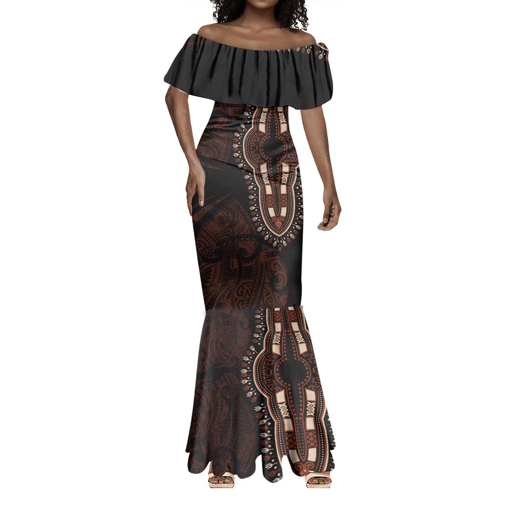 Dashiki and Polynesian Pattern Mermaid Dress Afro Pacific Culture Red Version
