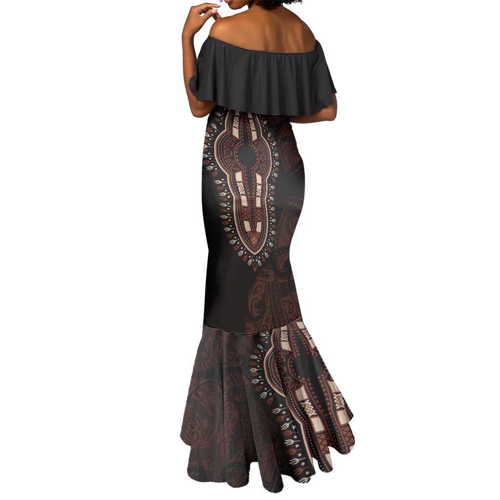 Dashiki and Polynesian Pattern Mermaid Dress Afro Pacific Culture Red Version