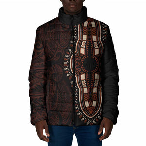 Dashiki and Polynesian Pattern Padded Jacket Afro Pacific Culture Red Version