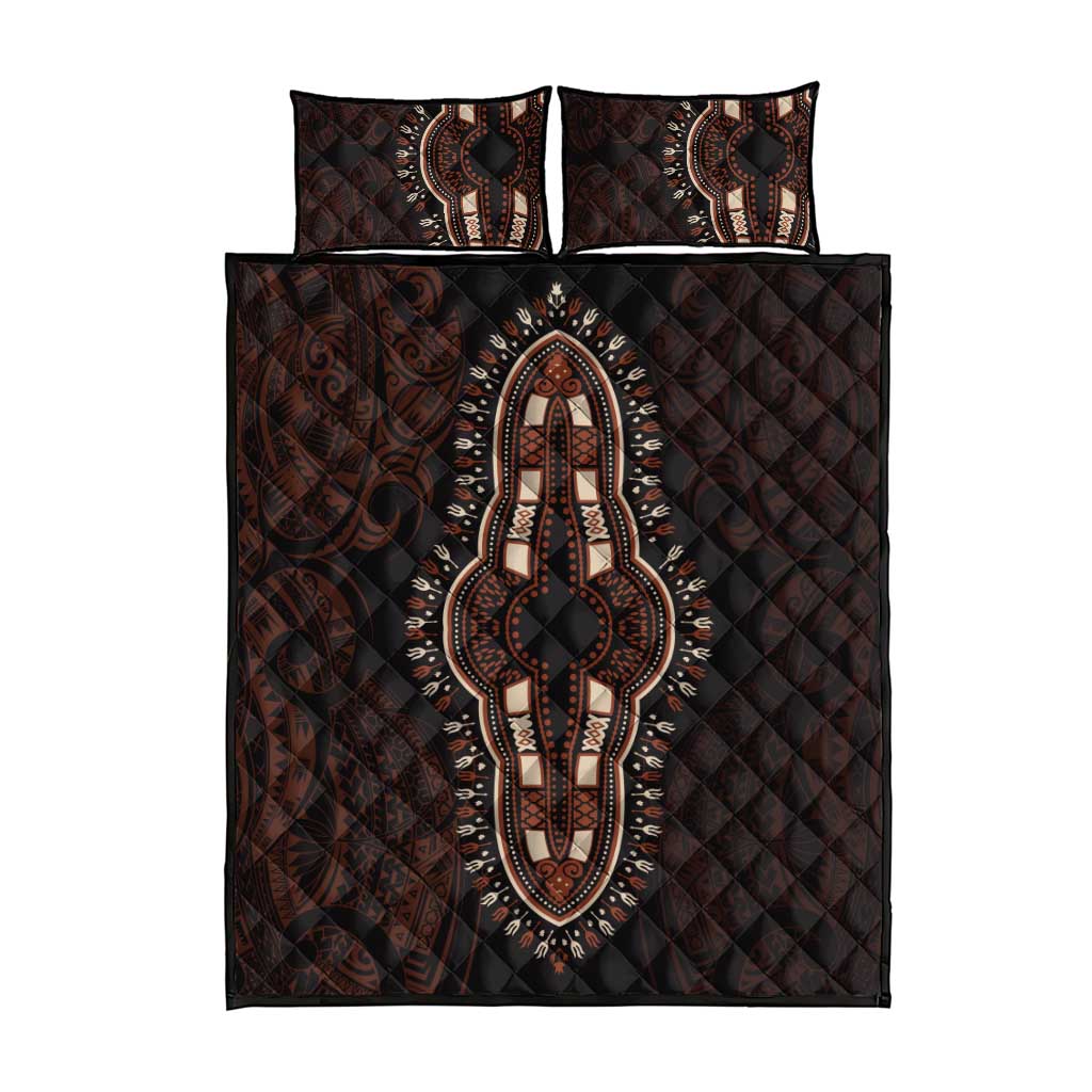 Dashiki and Polynesian Pattern Quilt Bed Set Afro Pacific Culture Red Version