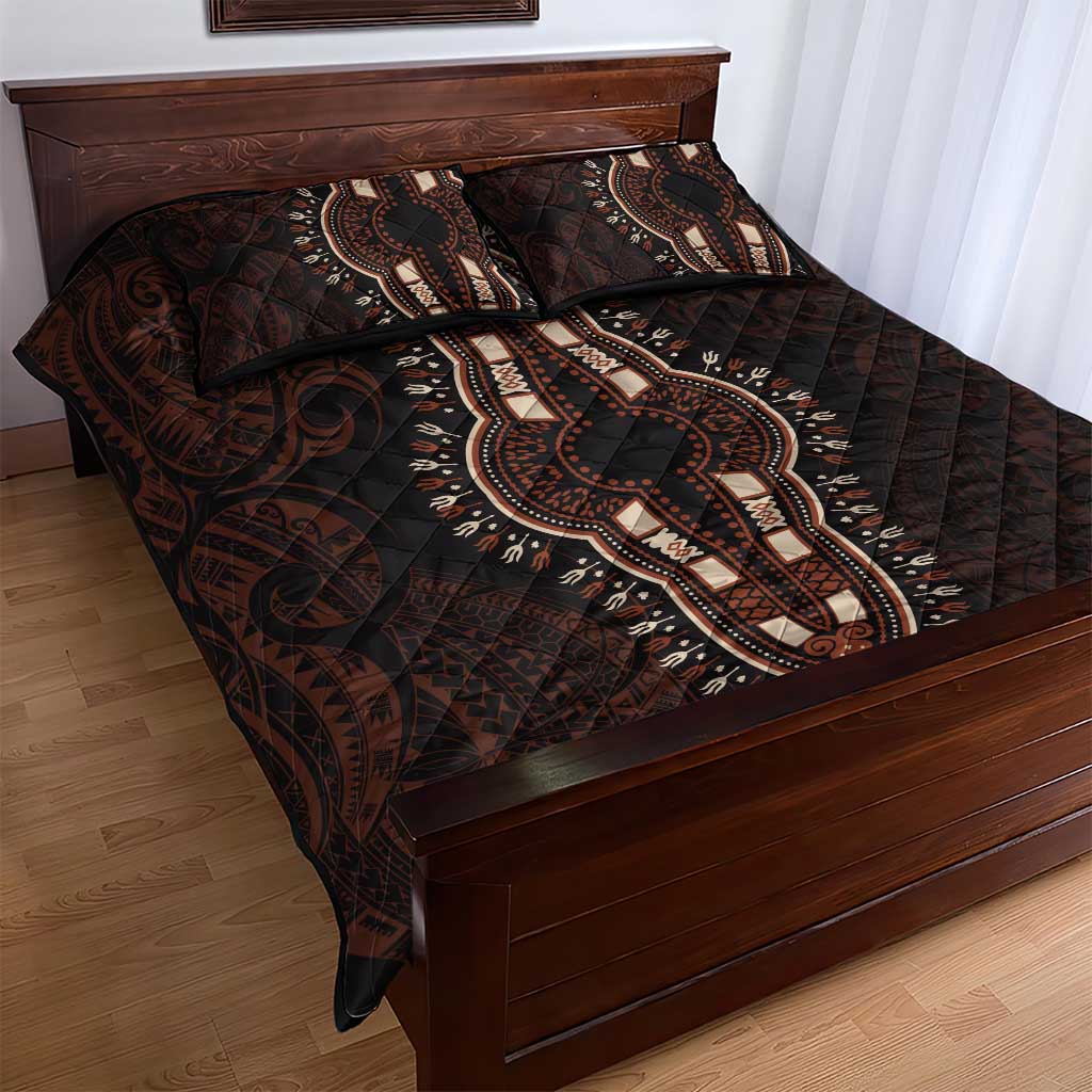 Dashiki and Polynesian Pattern Quilt Bed Set Afro Pacific Culture Red Version