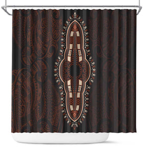 Dashiki and Polynesian Pattern Shower Curtain Afro Pacific Culture Red Version