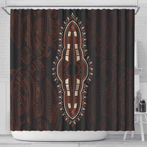 Dashiki and Polynesian Pattern Shower Curtain Afro Pacific Culture Red Version
