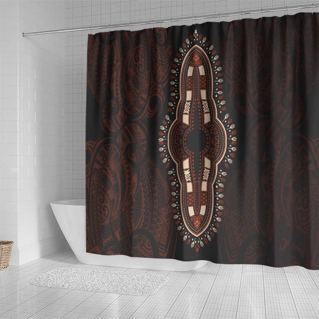 Dashiki and Polynesian Pattern Shower Curtain Afro Pacific Culture Red Version