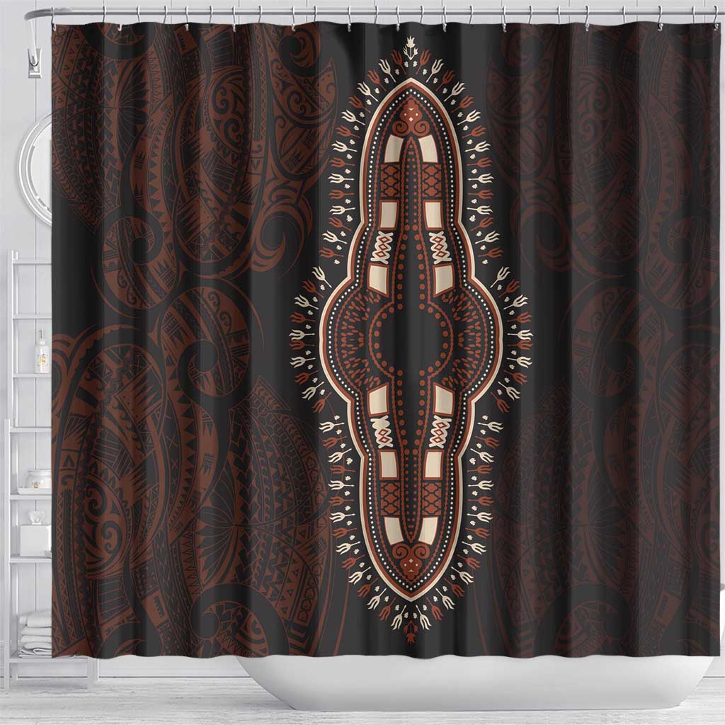 Dashiki and Polynesian Pattern Shower Curtain Afro Pacific Culture Red Version