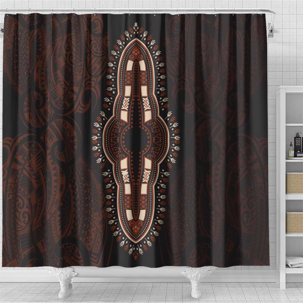 Dashiki and Polynesian Pattern Shower Curtain Afro Pacific Culture Red Version