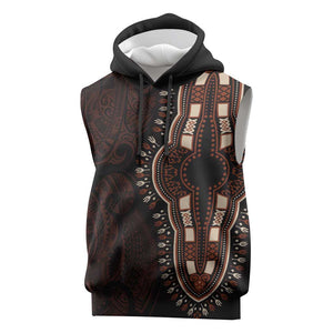 Dashiki and Polynesian Pattern Sleeveless Hoodie Afro Pacific Culture Red Version - African Pride