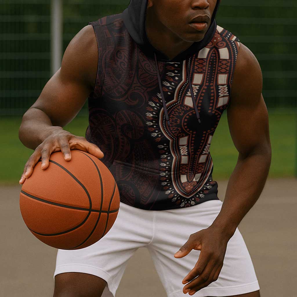 Dashiki and Polynesian Pattern Sleeveless Hoodie Afro Pacific Culture Red Version - African Pride