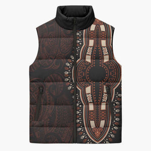 Dashiki and Polynesian Pattern Sleeveless Puffer Jacket Afro Pacific Culture Red Version