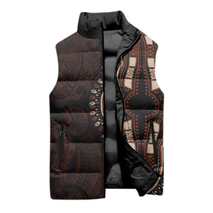 Dashiki and Polynesian Pattern Sleeveless Puffer Jacket Afro Pacific Culture Red Version