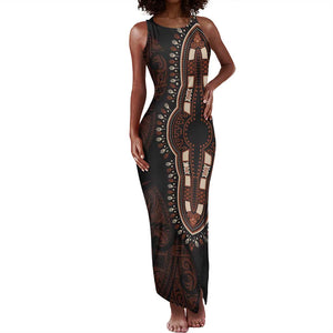 Dashiki and Polynesian Pattern Tank Maxi Dress Afro Pacific Culture Red Version