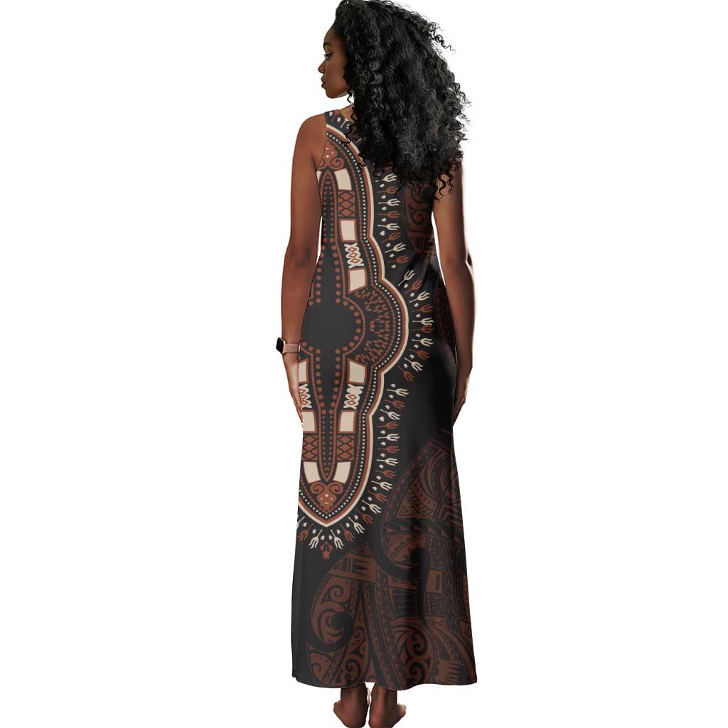Dashiki and Polynesian Pattern Tank Maxi Dress Afro Pacific Culture Red Version