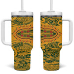 Dashiki and Polynesian Pattern Tumbler With Handle Afro Pacific Culture Red Version