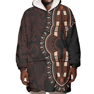 Dashiki and Polynesian Pattern Wearable Blanket Hoodie Afro Pacific Culture Red Version