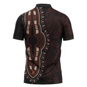 Dashiki and Polynesian Pattern Zipper Polo Shirt Afro Pacific Culture Red Version