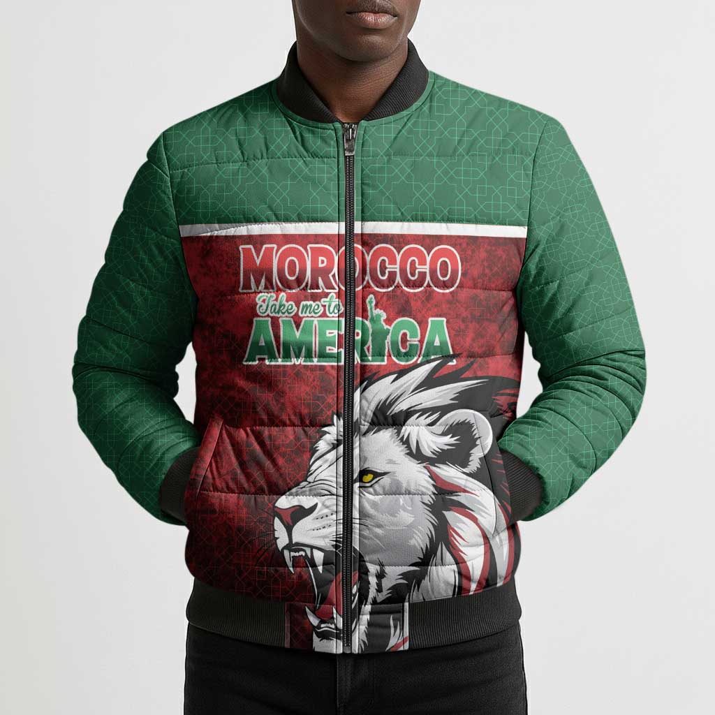 Custom Morocco Football Dream 2026 Bomber Puffer Jacket Atlas Lions Journey To America