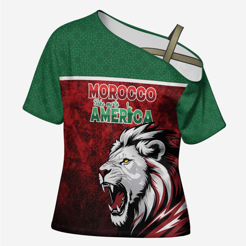 Custom Morocco Football Dream 2026 Cross Shoulder Shirt Atlas Lions Journey To America