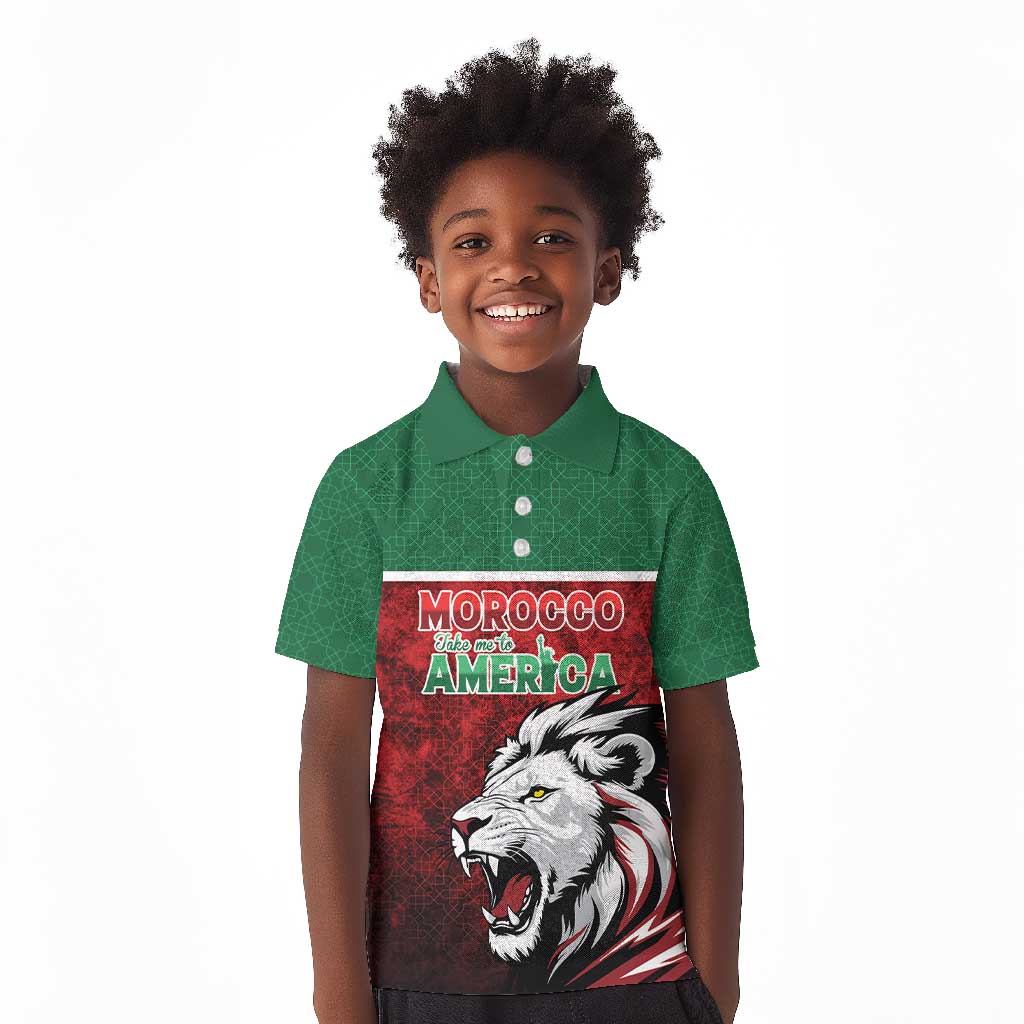 Custom Morocco Football Dream 2026 Kid Polo Shirt Atlas Lions Journey To America