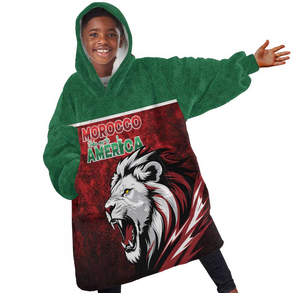 Custom Morocco Football Dream 2026 Kid Wearable Blanket Hoodie Atlas Lions Journey To America