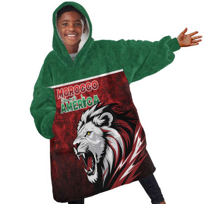 Custom Morocco Football Dream 2026 Kid Wearable Blanket Hoodie Atlas Lions Journey To America