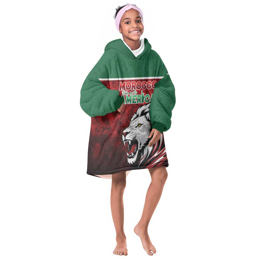 Custom Morocco Football Dream 2026 Kid Wearable Blanket Hoodie Atlas Lions Journey To America