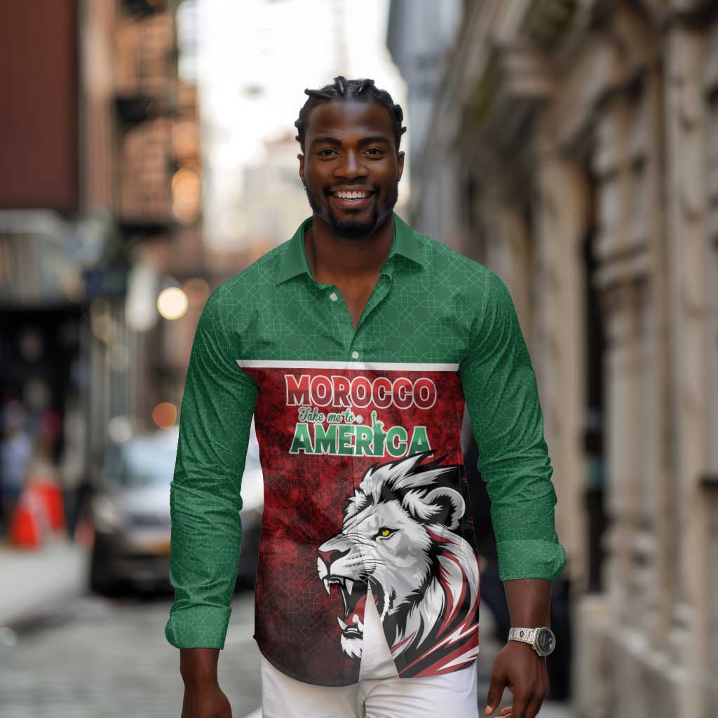 Custom Morocco Football Dream 2026 Long Sleeve Button Shirt Atlas Lions Journey To America