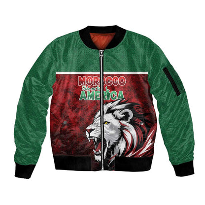 Custom Morocco Football Dream 2026 Sleeve Zip Bomber Jacket Atlas Lions Journey To America