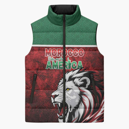 Custom Morocco Football Dream 2026 Sleeveless Puffer Jacket Atlas Lions Journey To America