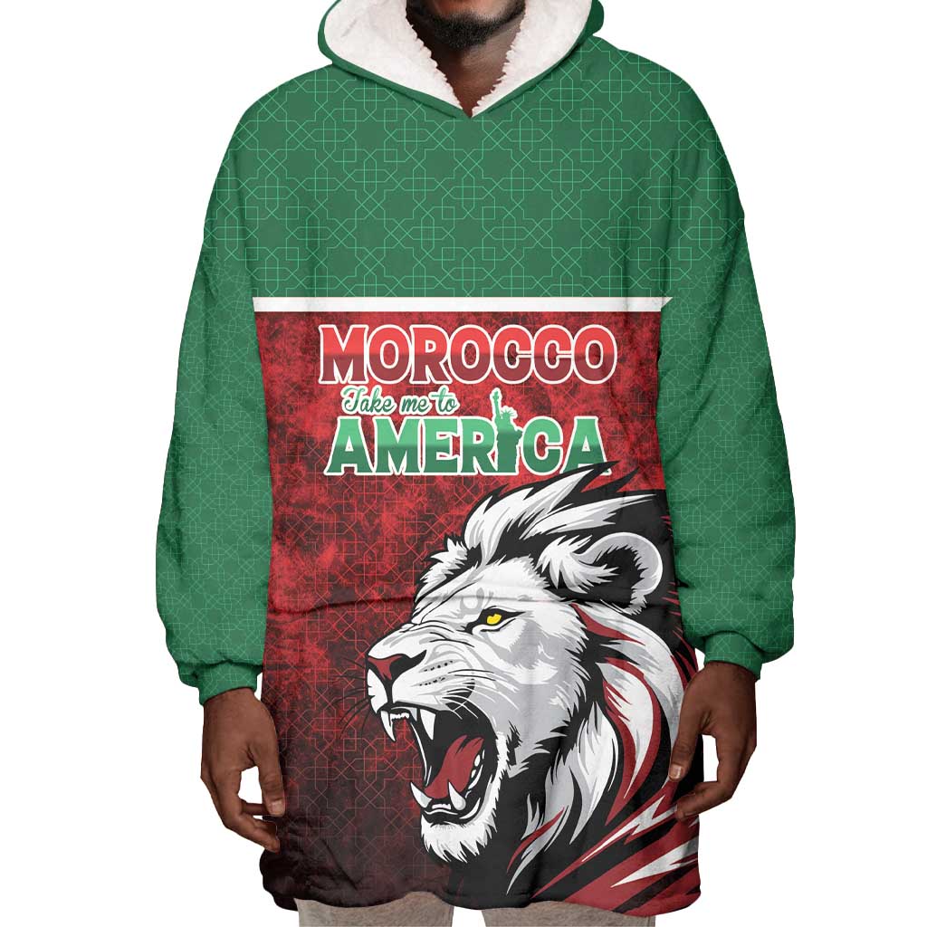 Custom Morocco Football Dream 2026 Wearable Blanket Hoodie Atlas Lions Journey To America