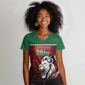 Custom Morocco Football Dream 2026 Women V-Neck T-Shirt Atlas Lions Journey To America
