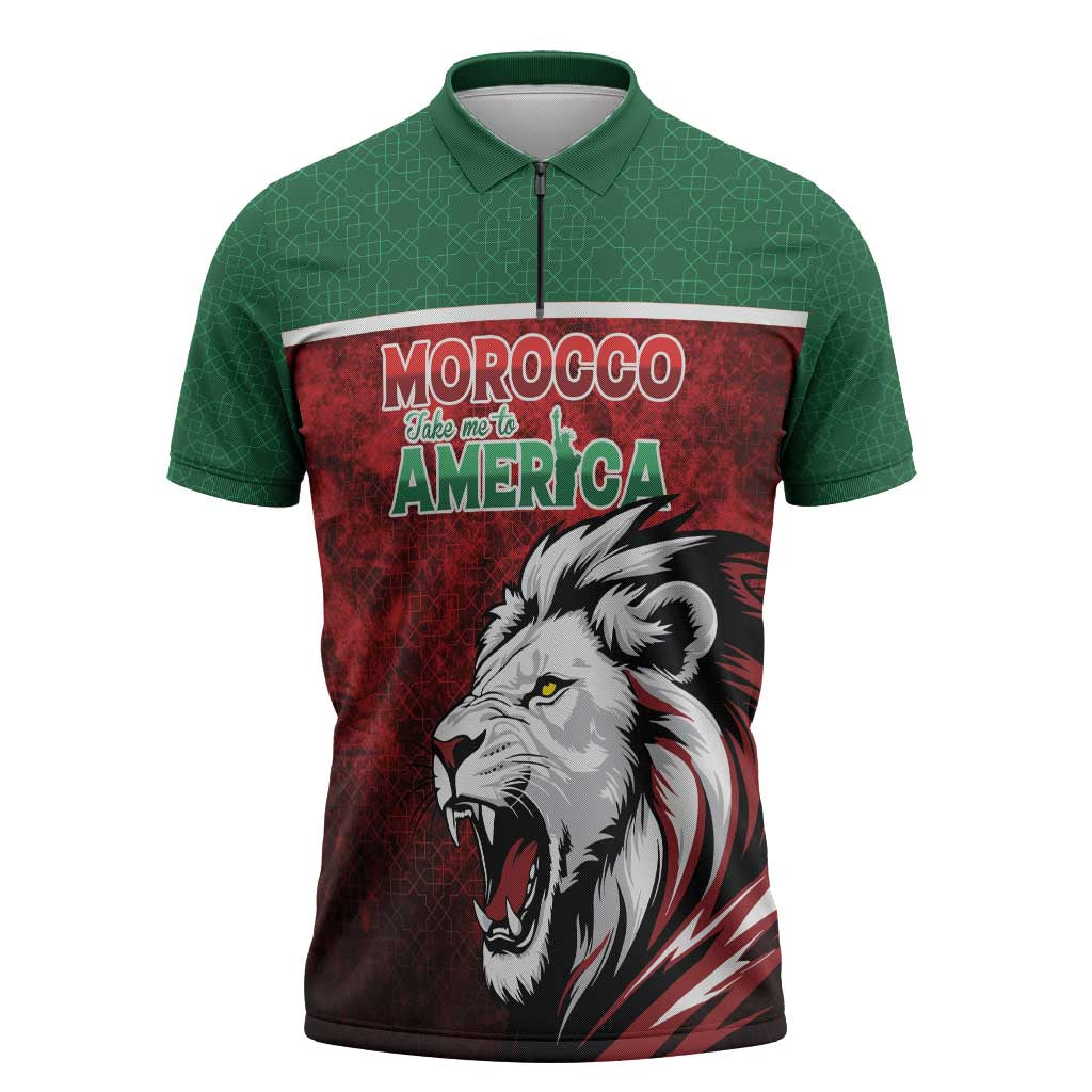 Custom Morocco Football Dream 2026 Zipper Polo Shirt Atlas Lions Journey To America
