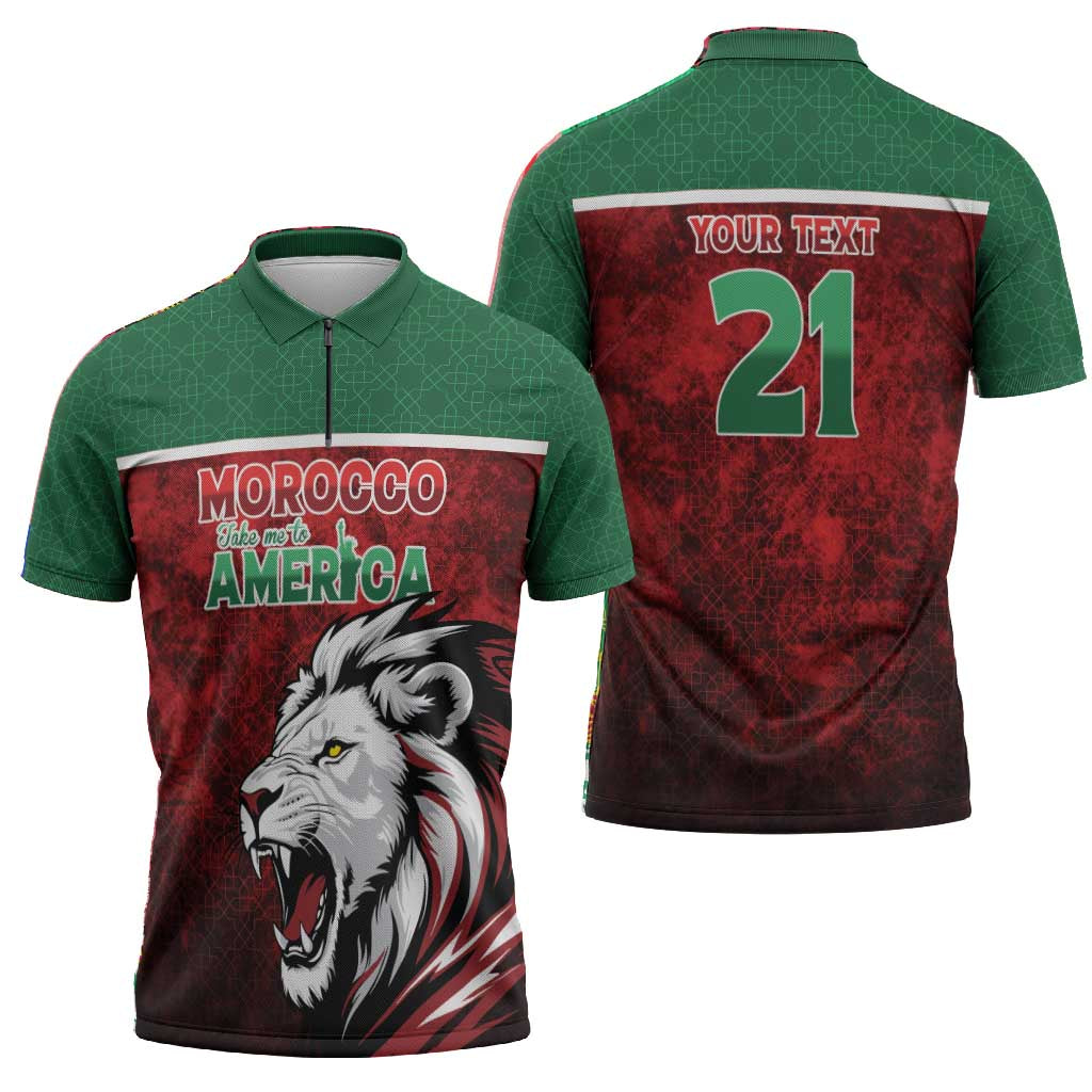 Custom Morocco Football Dream 2026 Zipper Polo Shirt Atlas Lions Journey To America