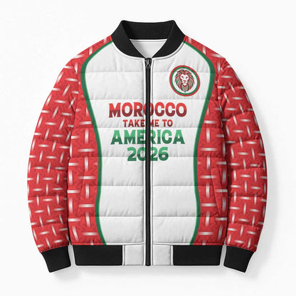 Custom Morocco Football Dream 2026 Bomber Puffer Jacket Take Me To America