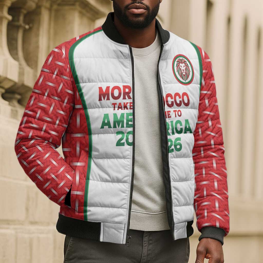 Custom Morocco Football Dream 2026 Bomber Puffer Jacket Take Me To America