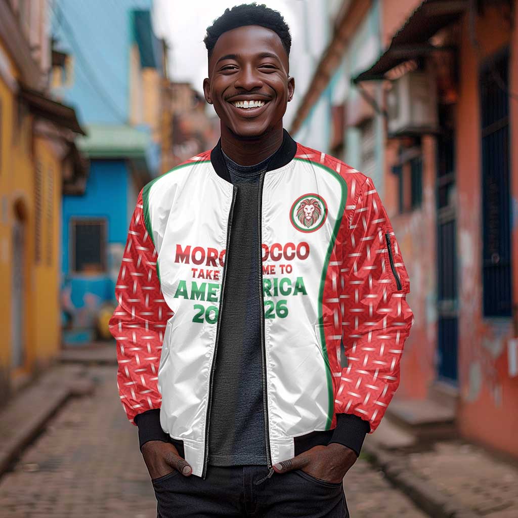 Custom Morocco Football Dream 2026 Sleeve Zip Bomber Jacket Take Me To America