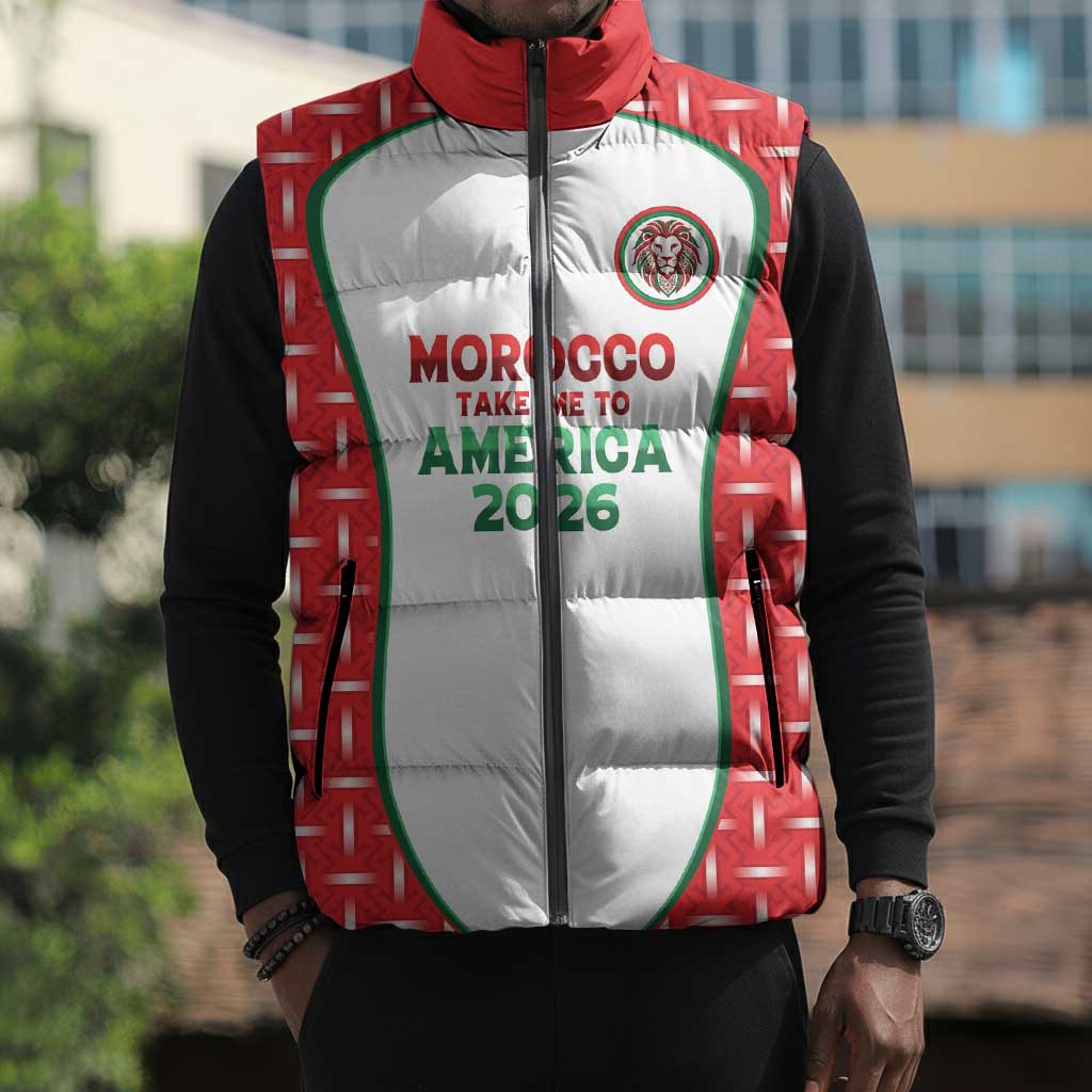 Custom Morocco Football Dream 2026 Sleeveless Puffer Jacket Take Me To America