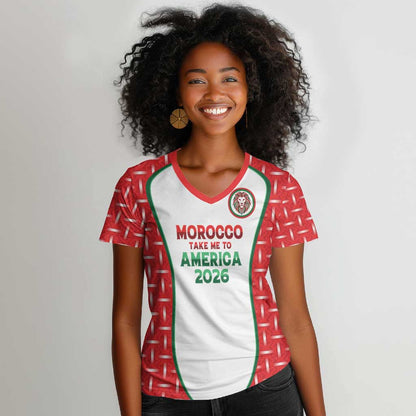 Custom Morocco Football Dream 2026 Women V-Neck T-Shirt Take Me To America
