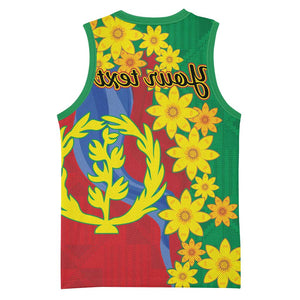 Afro Eritrea New Year Personalized Basketball Jersey Enkutatash Adey Abeba Flower Art - African Pride