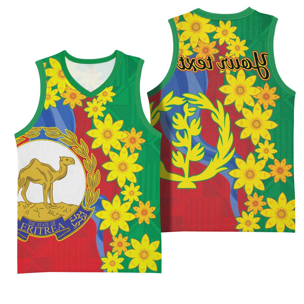 Afro Eritrea New Year Personalized Basketball Jersey Enkutatash Adey Abeba Flower Art - African Pride